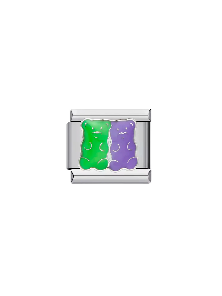 Charm Doble Oso Verde y Morado