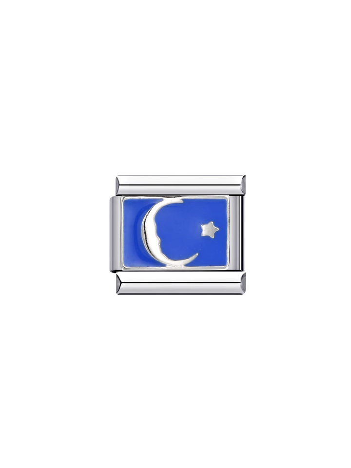 Charm Con Luna Delgada Fondo Azul