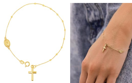 Pulsera Cruz Y Virgen Bolitas