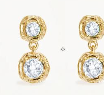 Par Arete Doble Zirconia Blanca Contorno Irregular