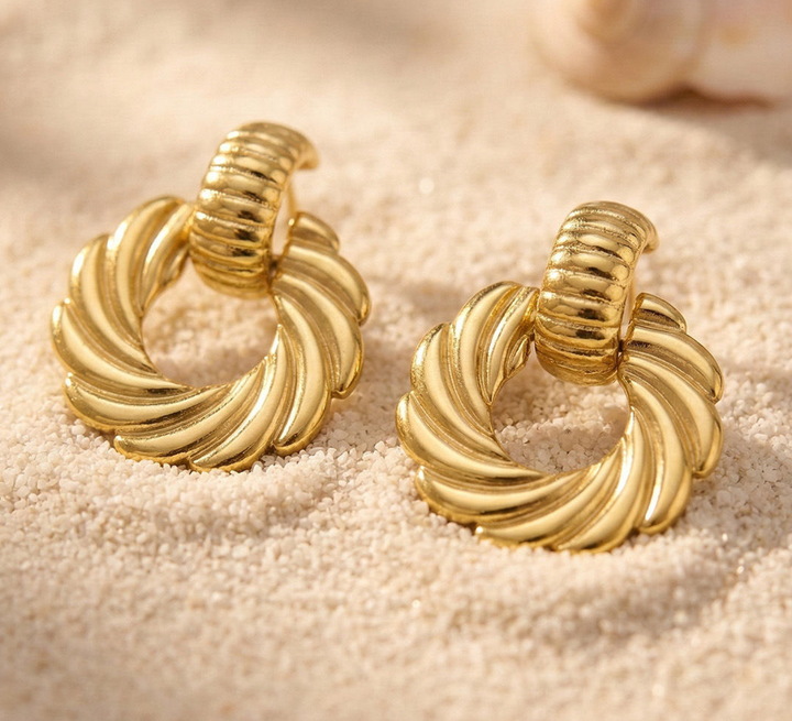Par Arete Tipo C Con Aro Con Lineas