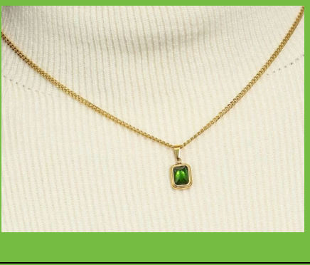 Collar Eslabones Dije Rectangular Verde
