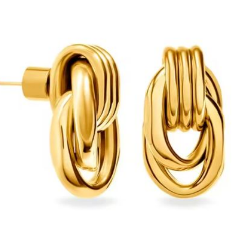 Par Arete Triple Linea Con Dos Eslabones Enlazados