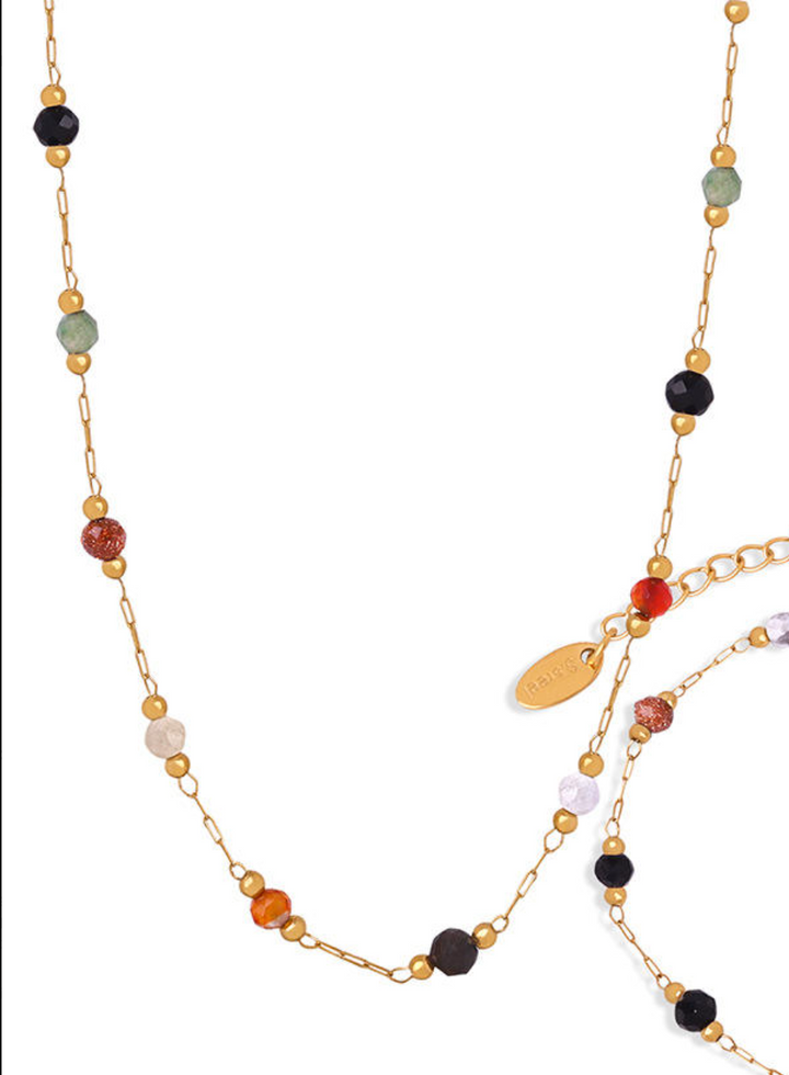 Collar Eslabones Con Piedras Colores
