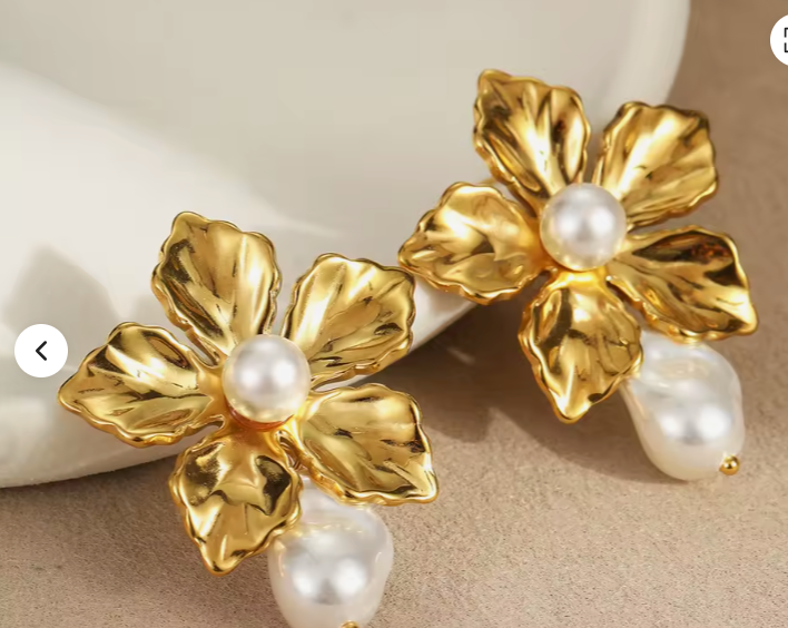 Par Arete Flor Con Perla Colgante