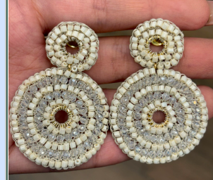 Par Arete Doble Circulo Piedras Blancas Y Transparentes