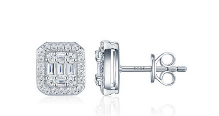 Par Arete Rectangular Halo Moissanita 0.34 CT