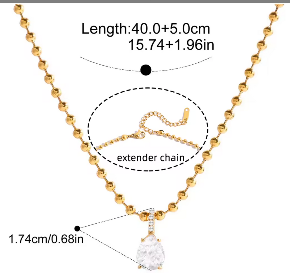 Collar Bolitas Con Dije Zirconia Gota