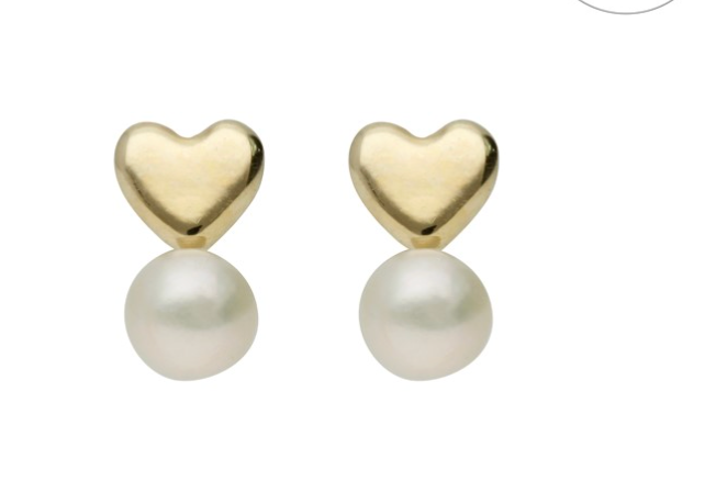 Broquel Mini Corazon Con Perla Oro 10k