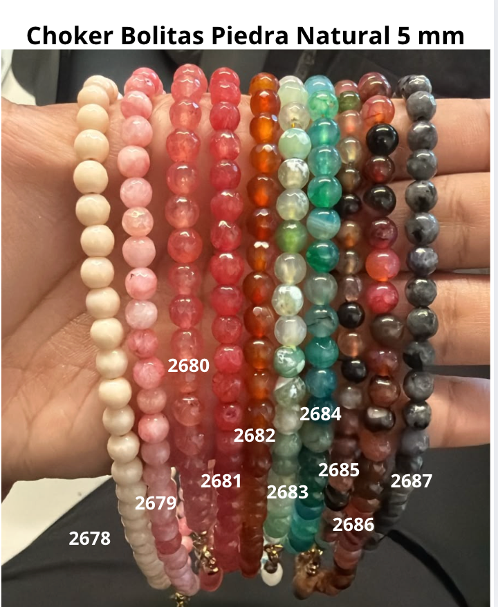 Choker Bolitas Piedra Natural 5 mm