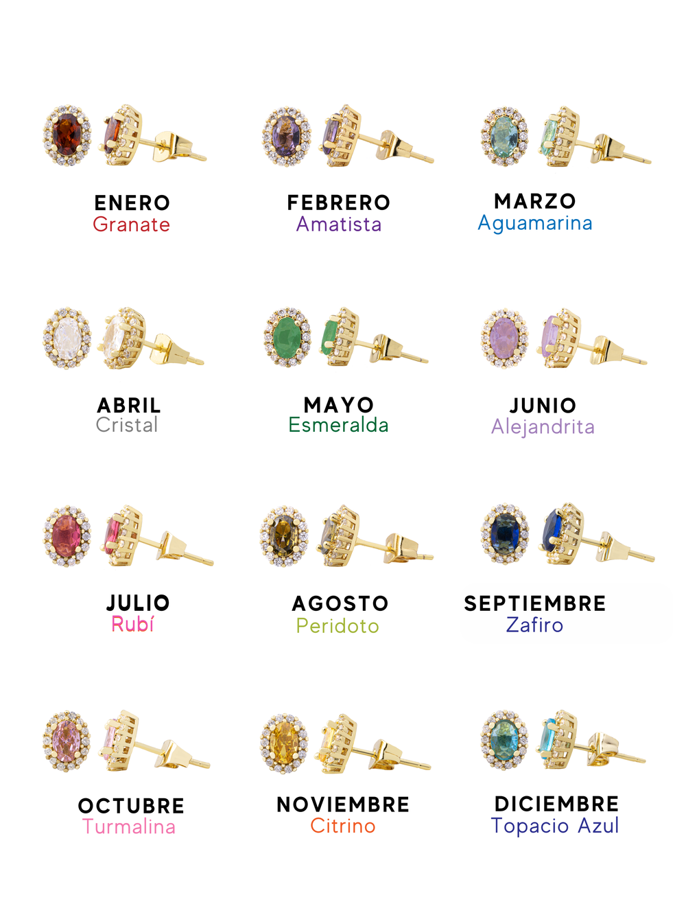 Par Arete Ovalado Birthstone Dorado
