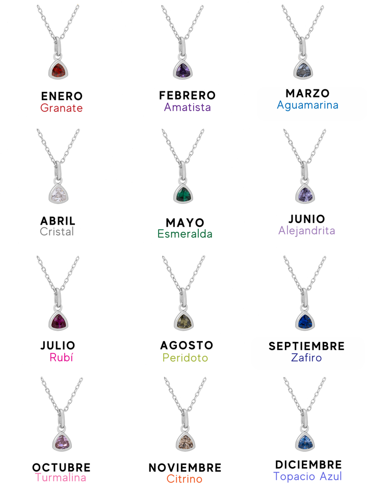 Collar Plateado Dije Birthstone Triangulo