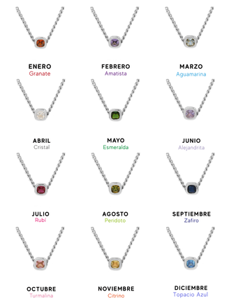 Collar Birthstone Cuadrado Plateado