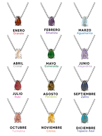 Collar Birthstone Gota Plateado