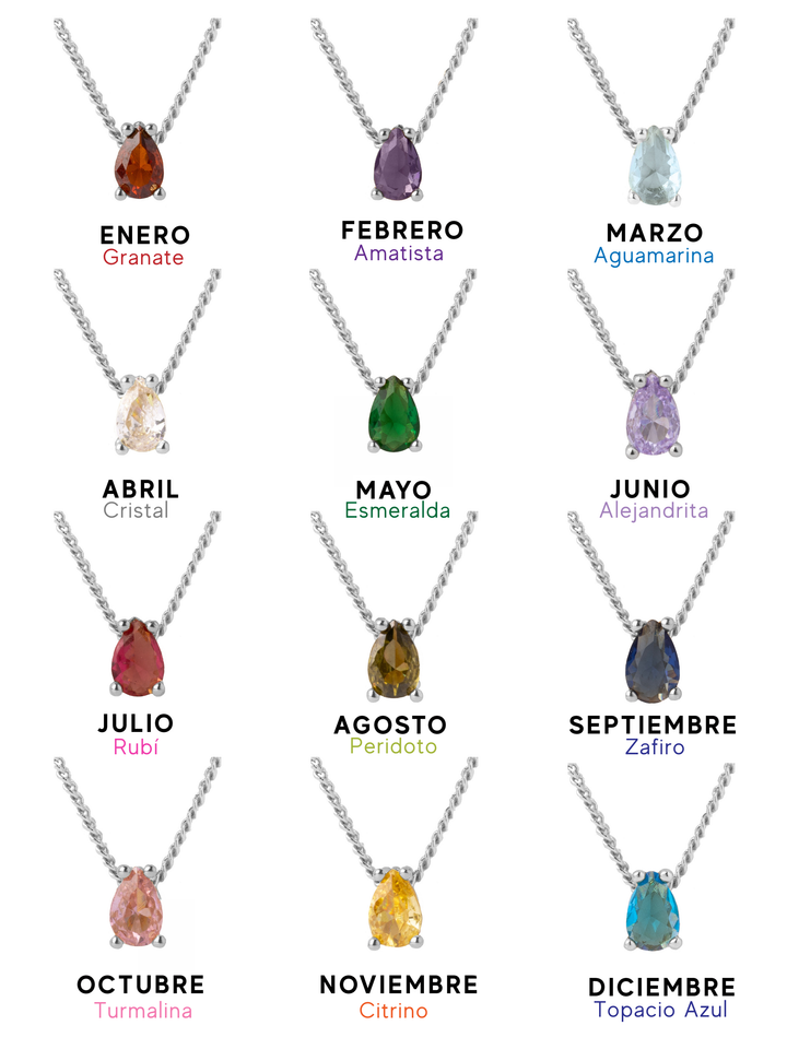 Collar Birthstone Gota Plateado