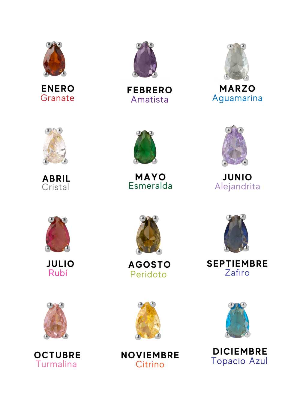 Personaliza Tu Collar Birthstone Gota Plateado