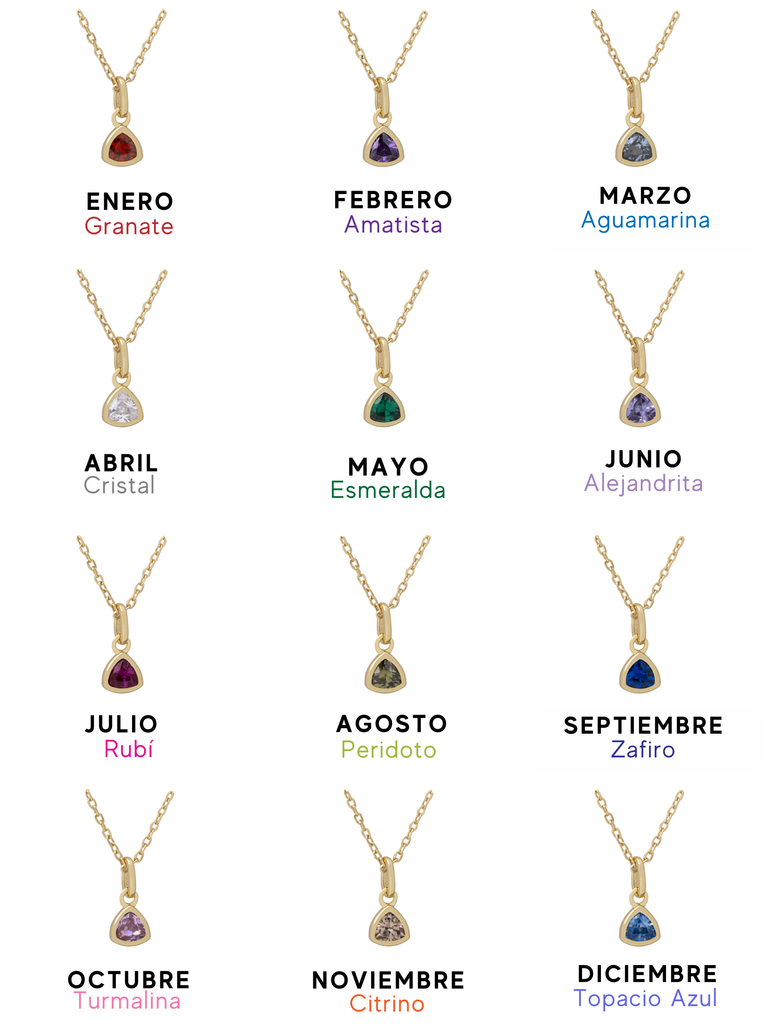 Collar Dorado Dije Birthstone Triangulo