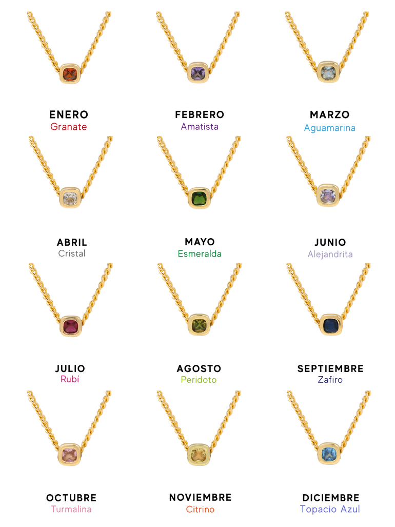 Collar Birthstone Cuadrado Dorado
