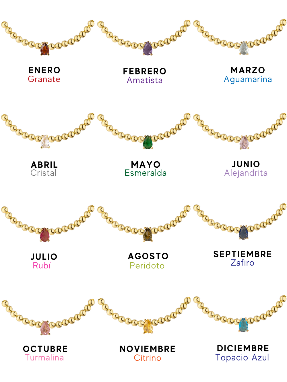 Pulsera Bolitas Birthstone Gota