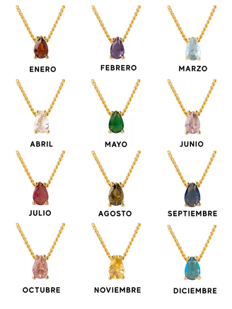 Personaliza Tu Collar Birthstone Gota Dorado