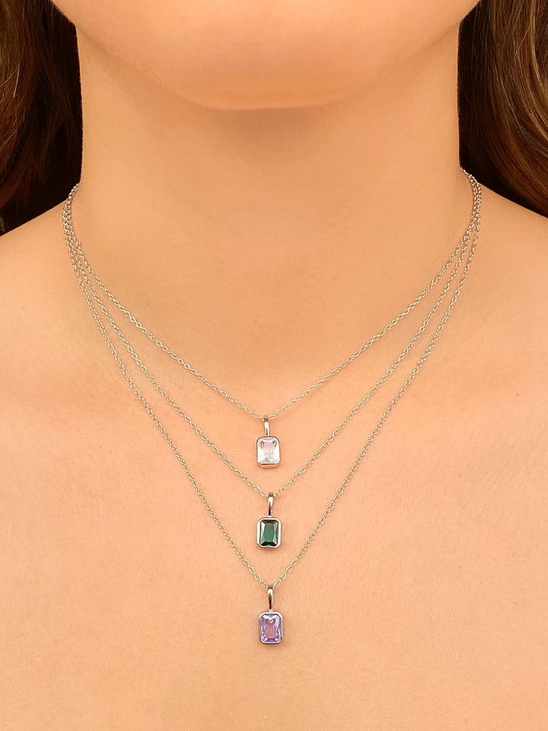 Collar Birthstone Rectangular Plateado