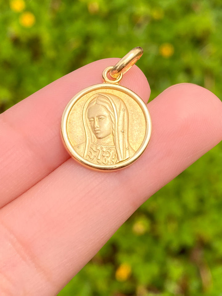 Dije Redondo Virgen María 18mm Oro 14k