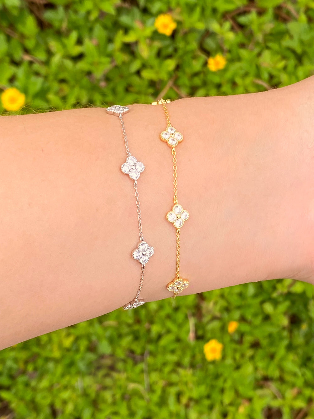 Pulsera Con Treboles Cuatro Hojas Zirconia
