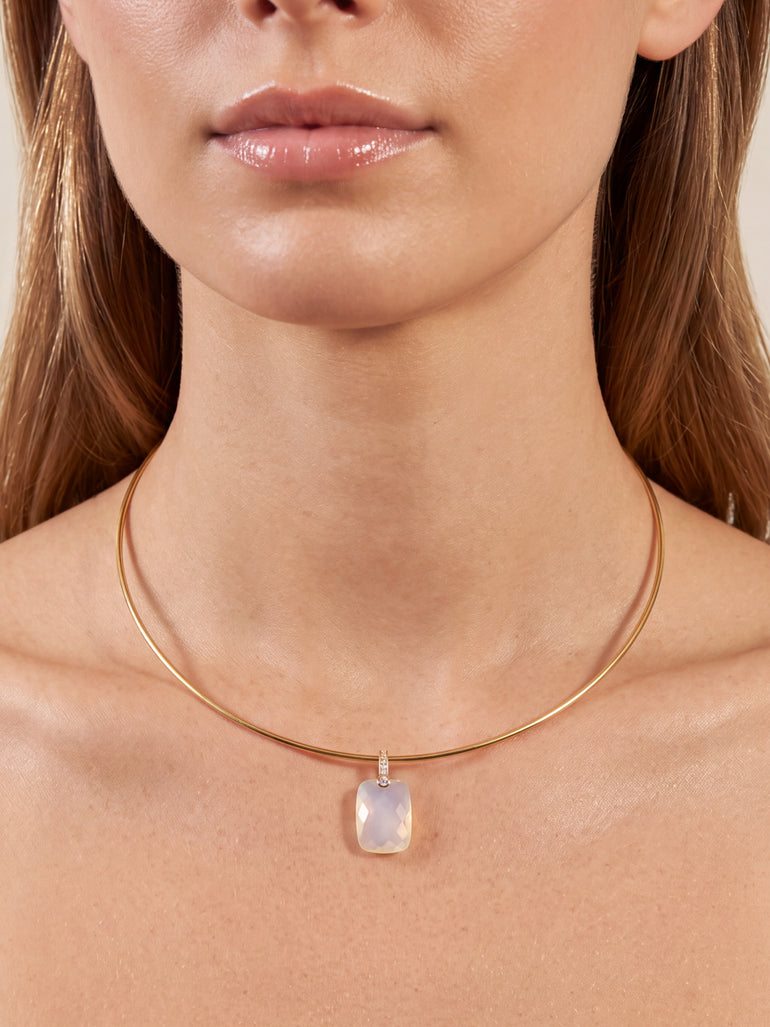 Dije Rectangular Piedra Ópalo Con Zirconias