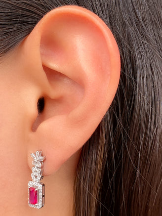 Par Arete Flor Petalos Con Rectangulo