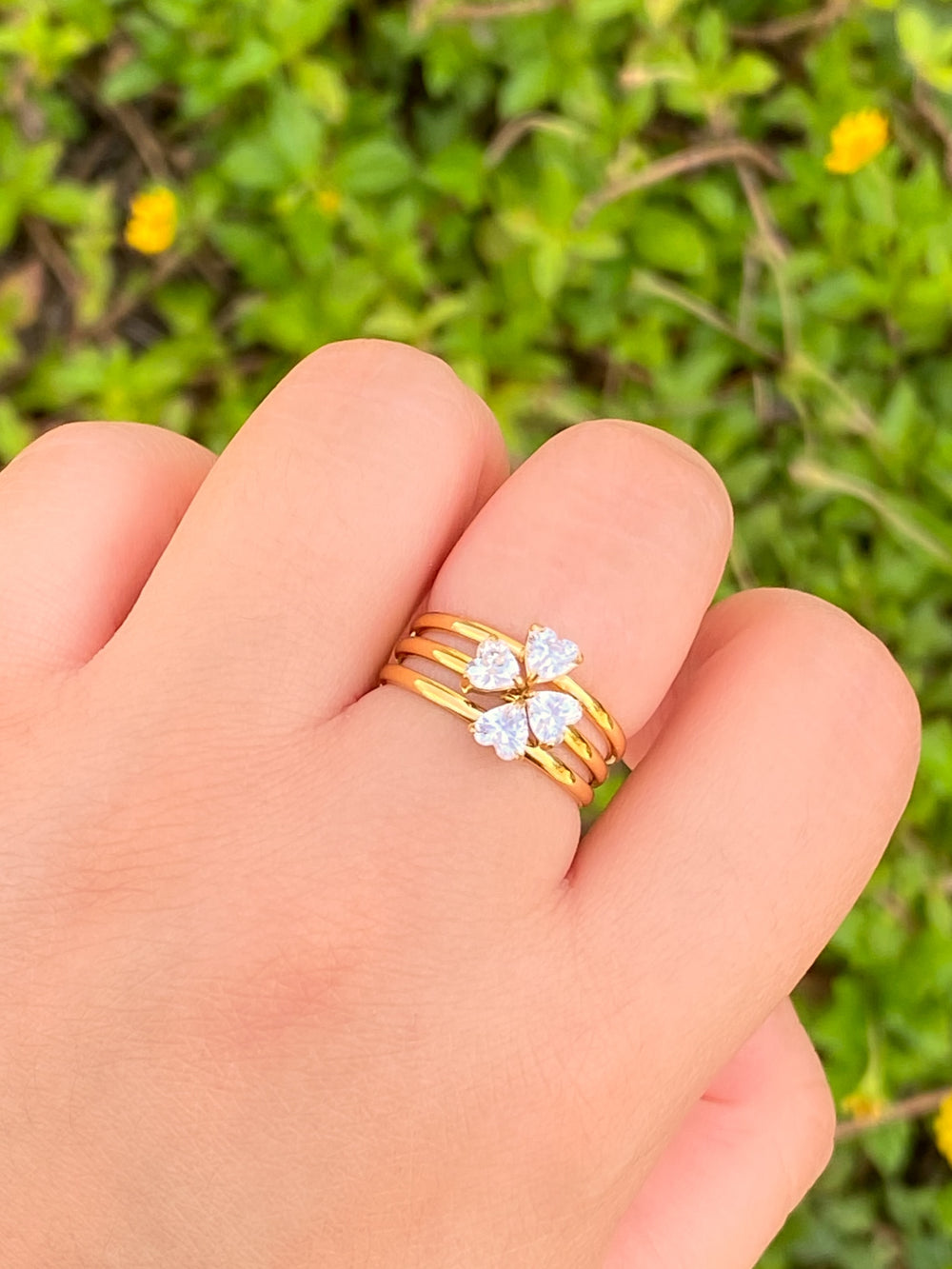 Set Anillos Forma Trebol Zirconias
