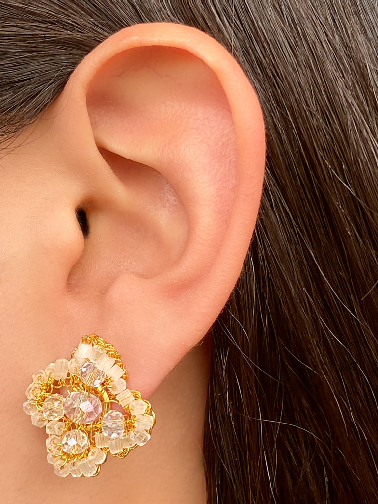 Par Arete Doble Flor Dorada 2 en 1