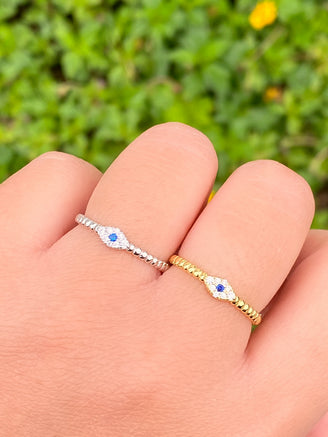 Anillo Bolitas Con Ojo Azul Zirconias