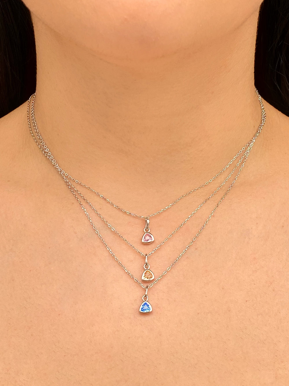 Collar Plateado Dije Birthstone Triangulo