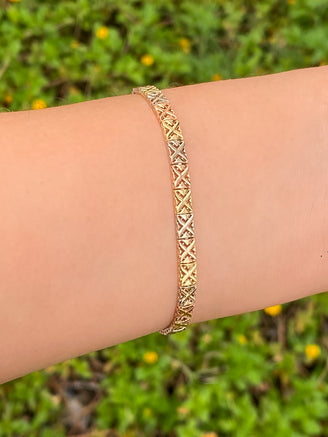 Pulsera Cuadritos Combinada Oro 14k