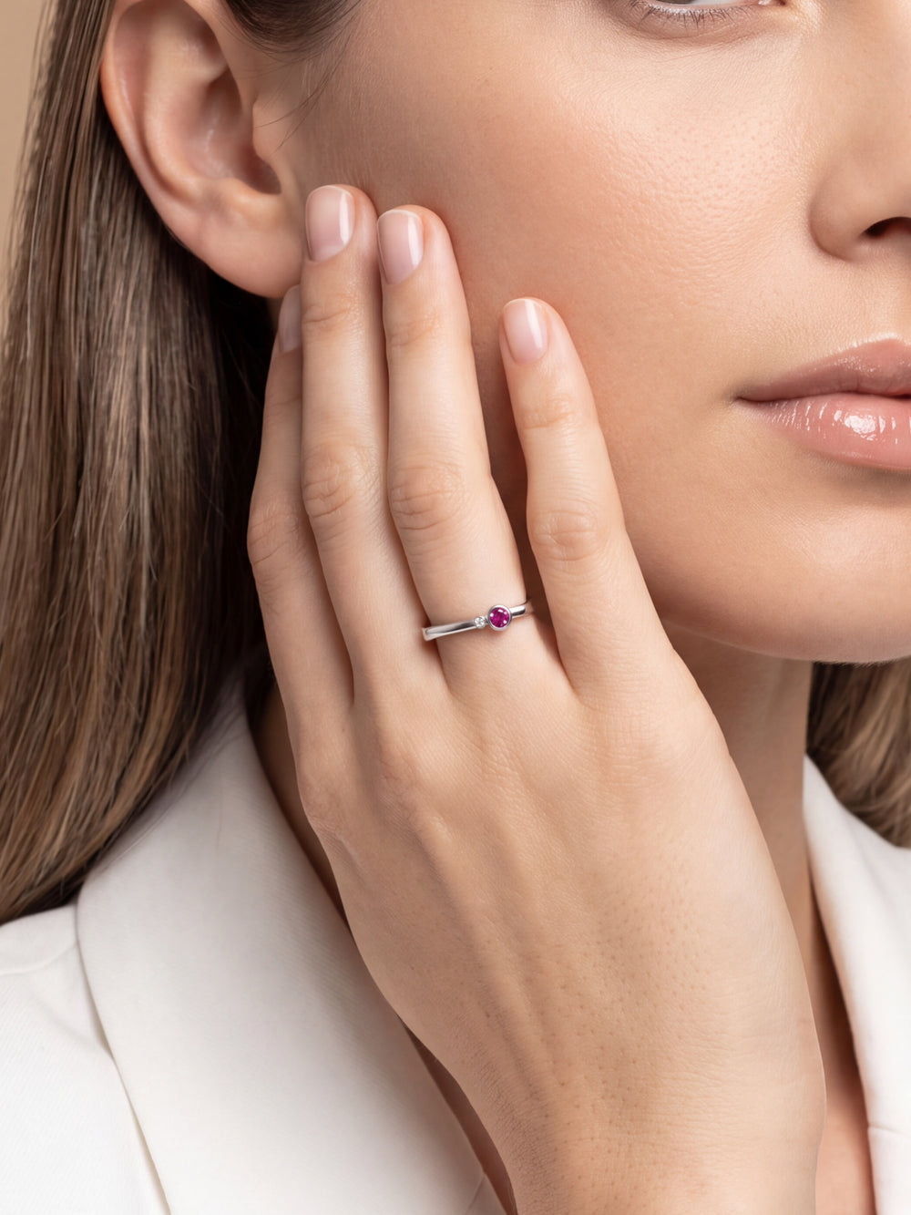 Anillo Rectangular Con Zirconia Birthstone