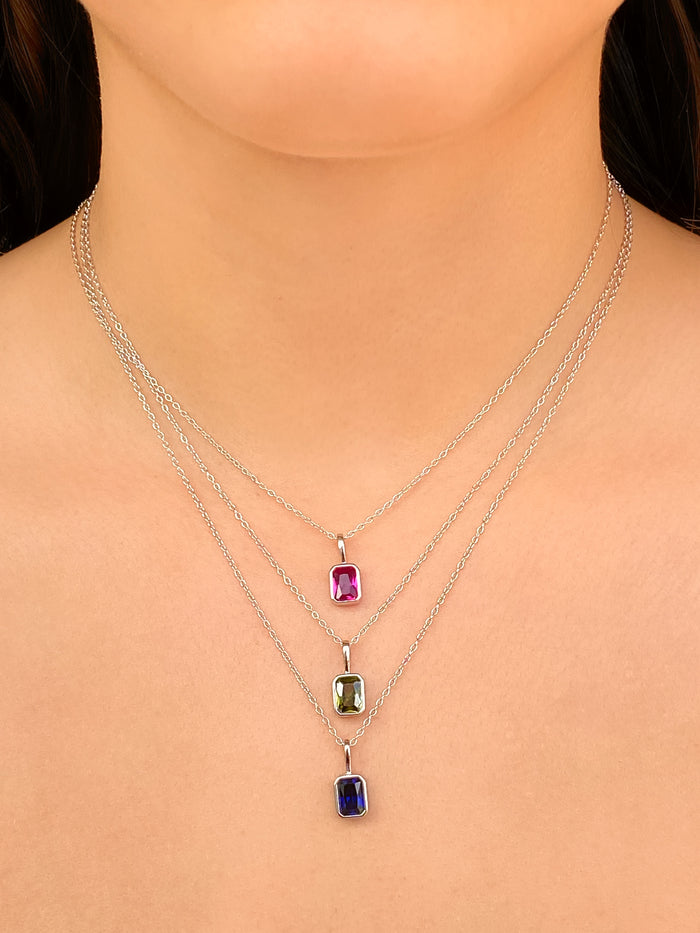 Collar Birthstone Rectangular Plateado
