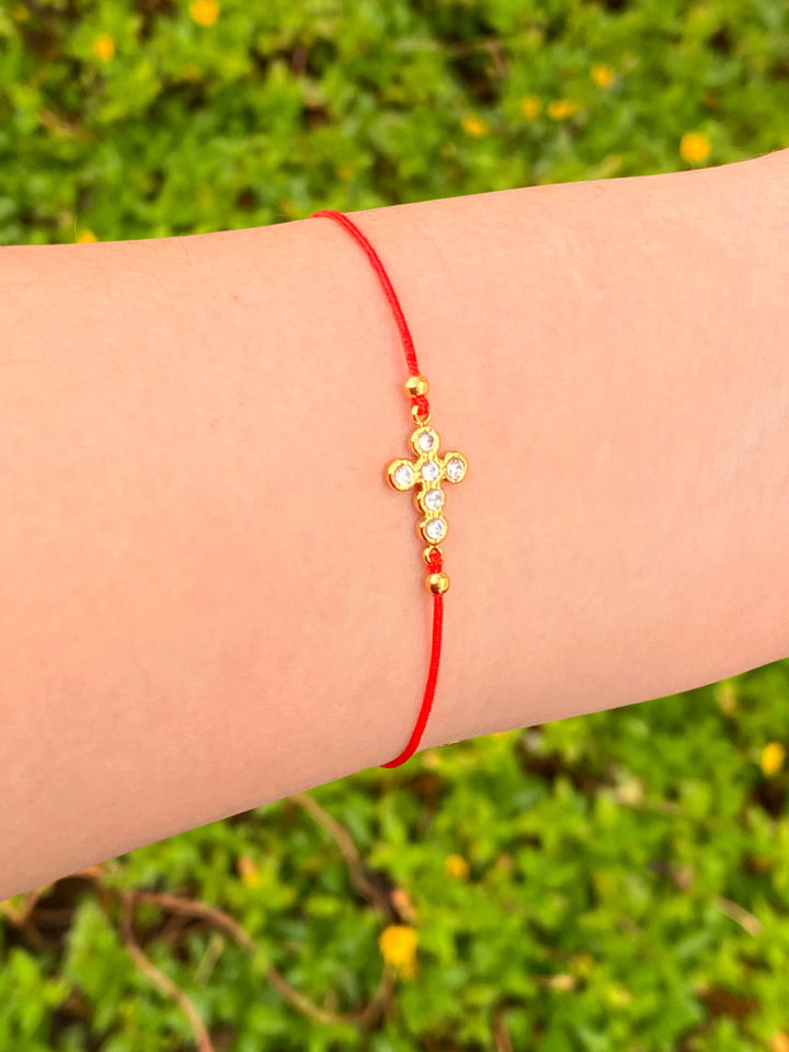 Pulsera Cordon Rojo Con Cruz