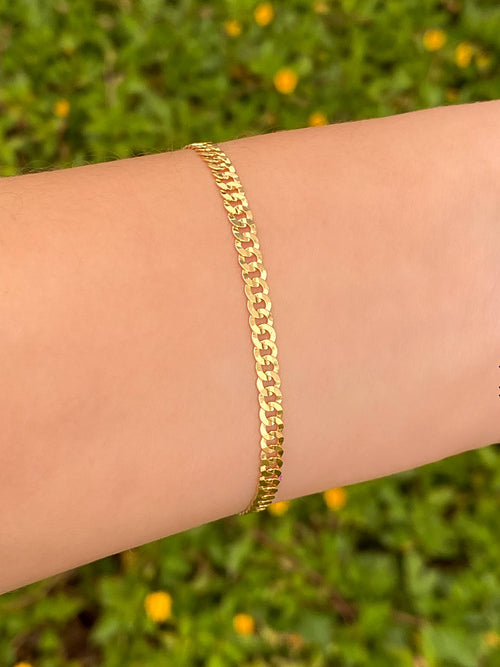 Pulsera Eslabones Ovalados Planchados Oro 14k