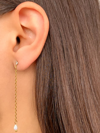 Par Arete Largos Zirconia Y Perla