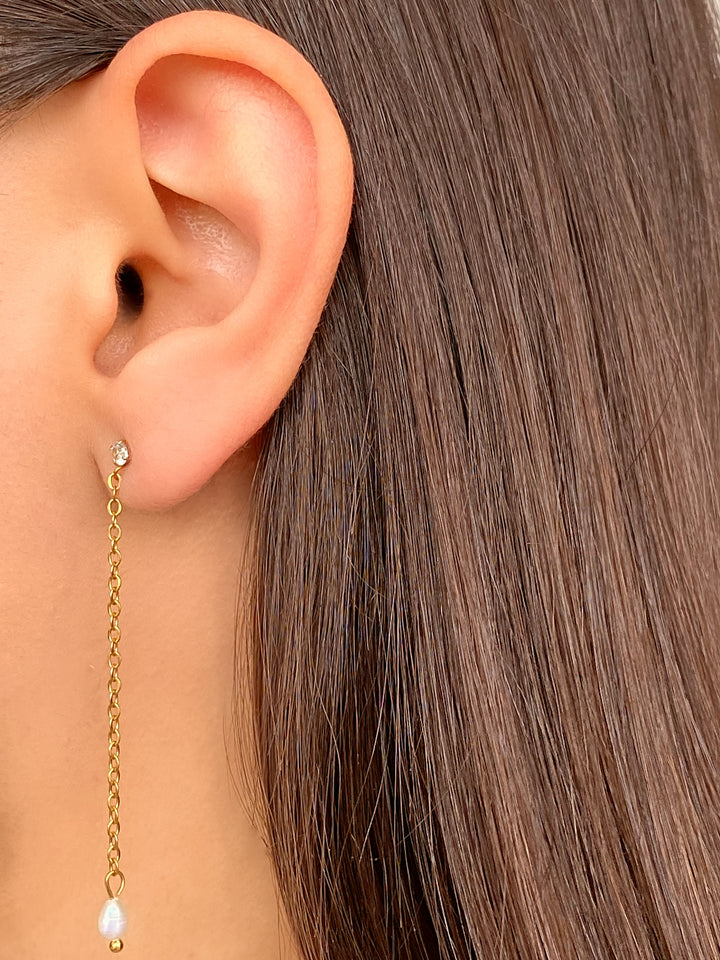 Par Arete Largos Zirconia Y Perla