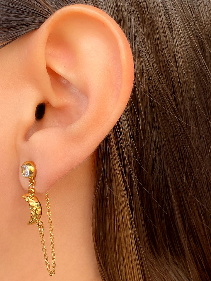 Par Arete Con Luna Y Cadena