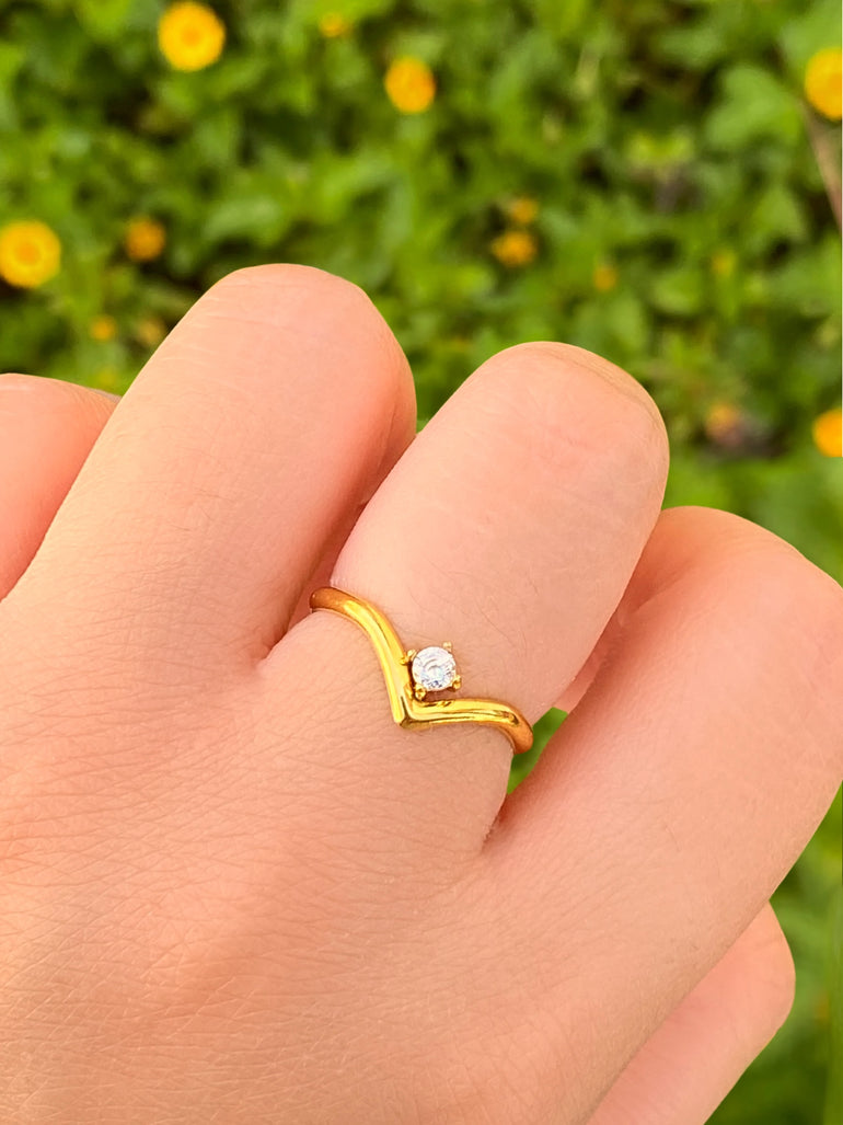 Anillo Forma V Con Zirconia