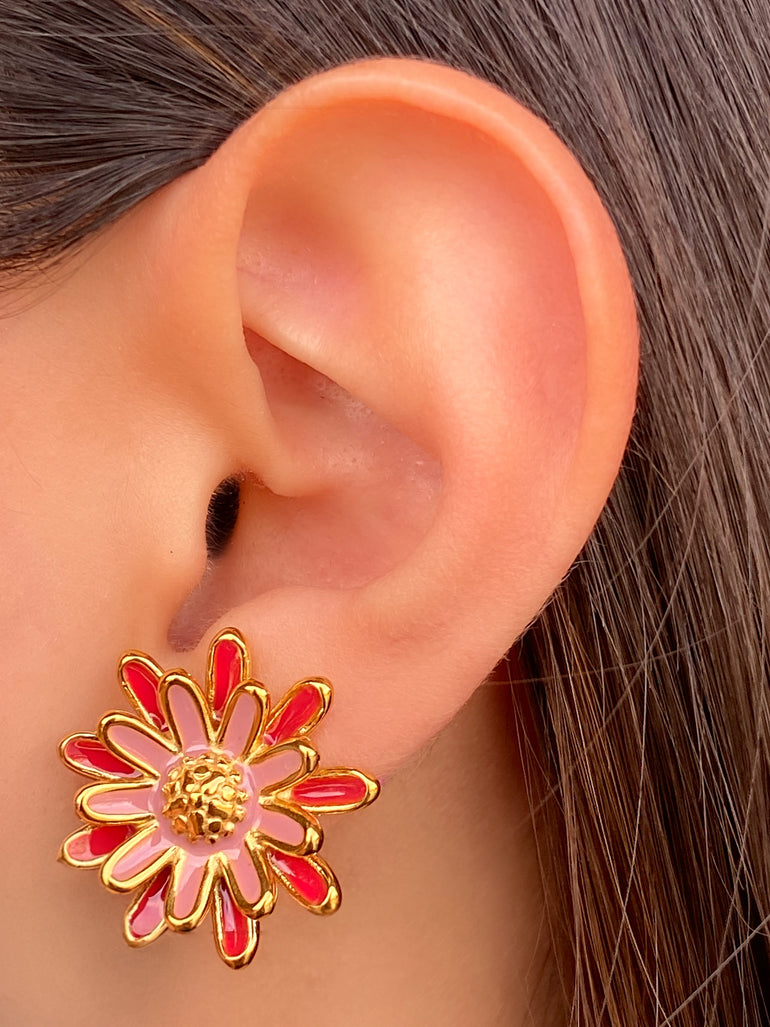 Par Arete Flor Rosa Doble