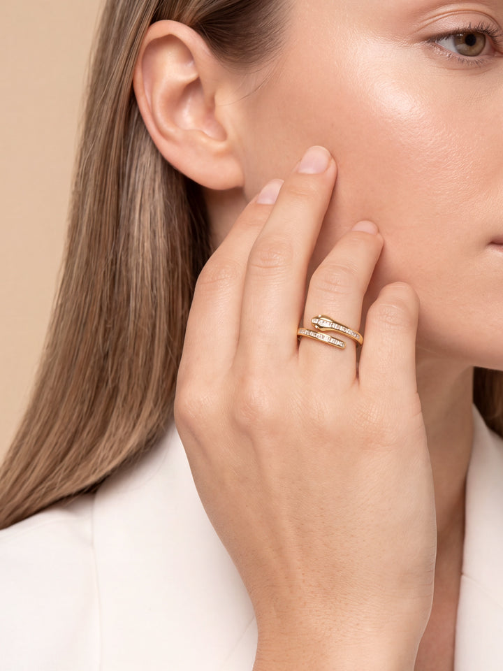 Anillo Abierto Con Zirconias Baguettes