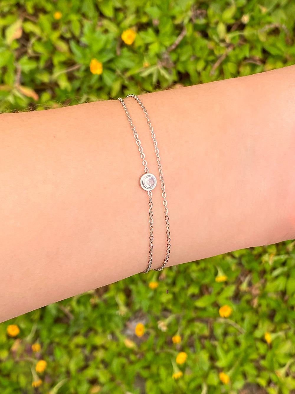 Pulsera Doble Con Zirconia Bisel