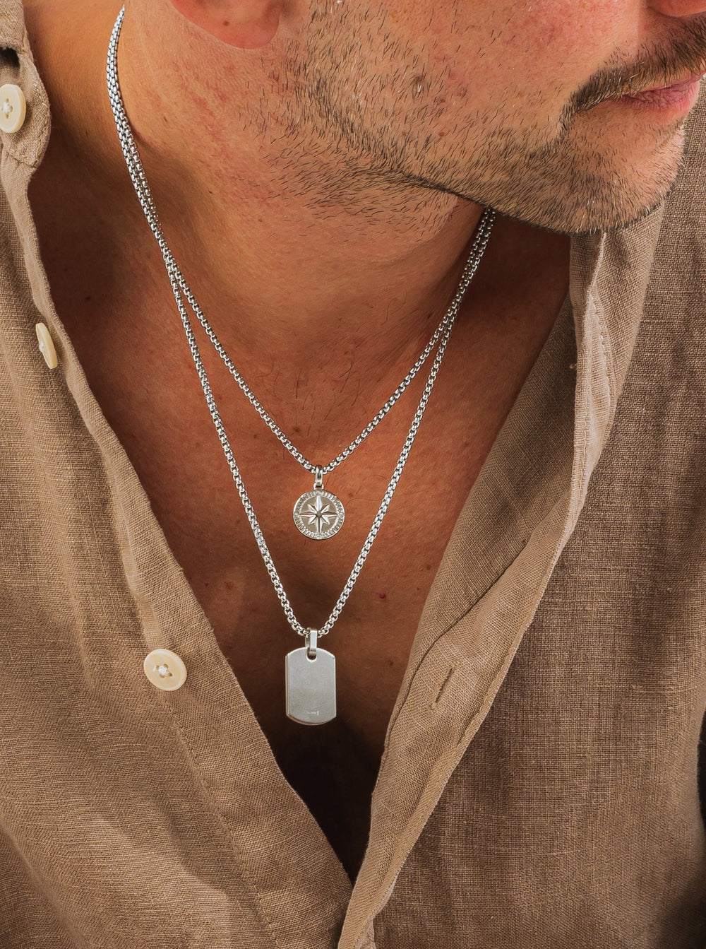 Cadena Con DogTag Mitad Pulido/Cepillado