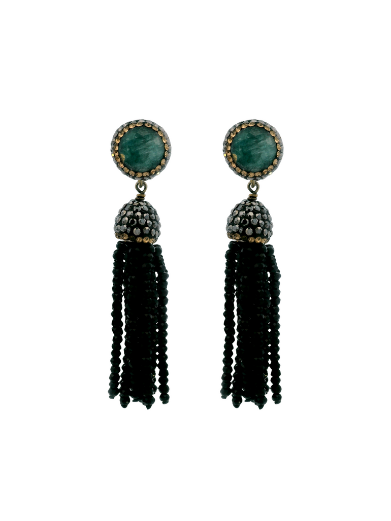 Par Arete Piedra Verde Con Tiras Pedreria Dorado