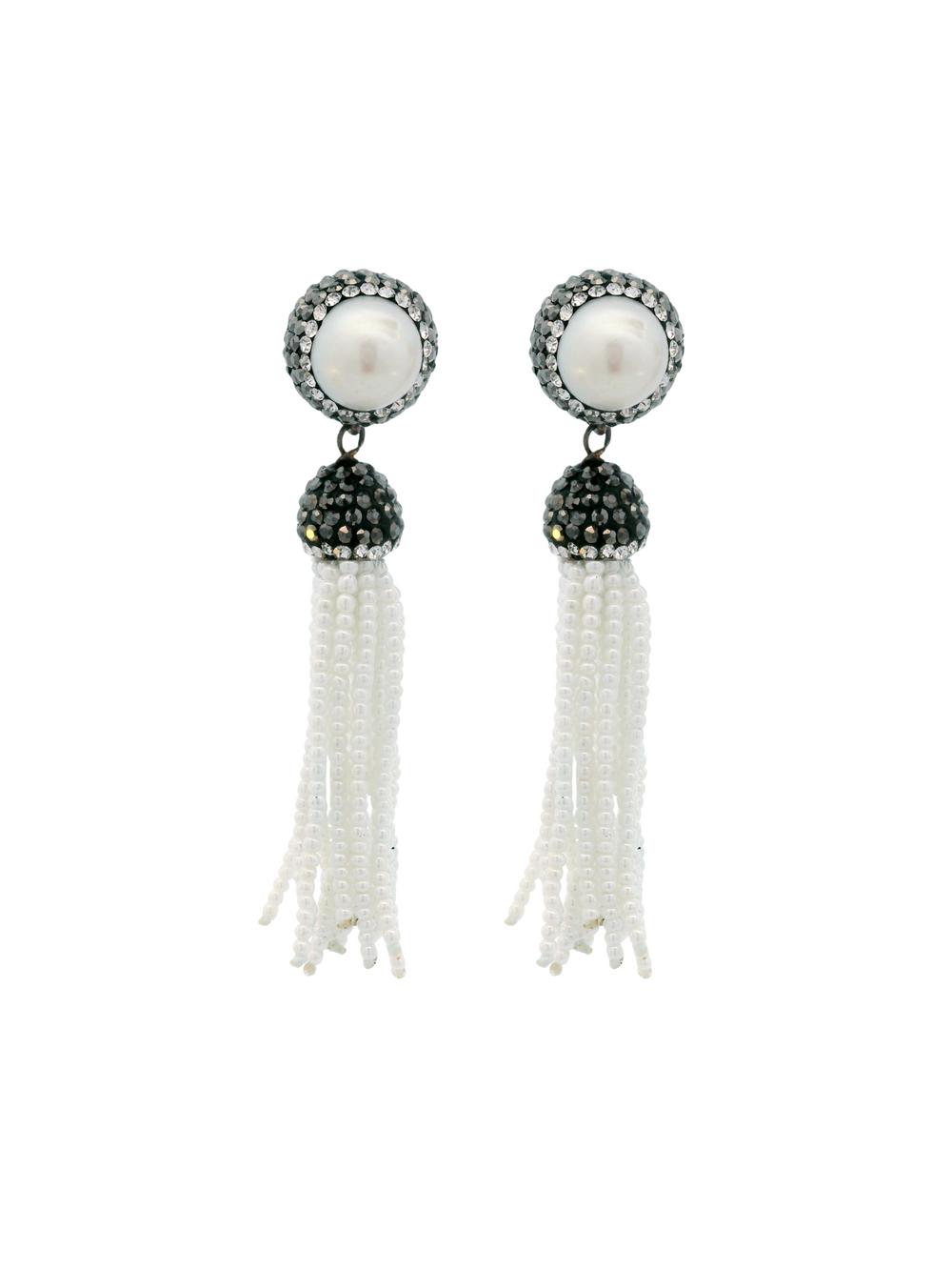 Par Arete Perla Barroca Con Tiras Pedreria Blanco Plateado