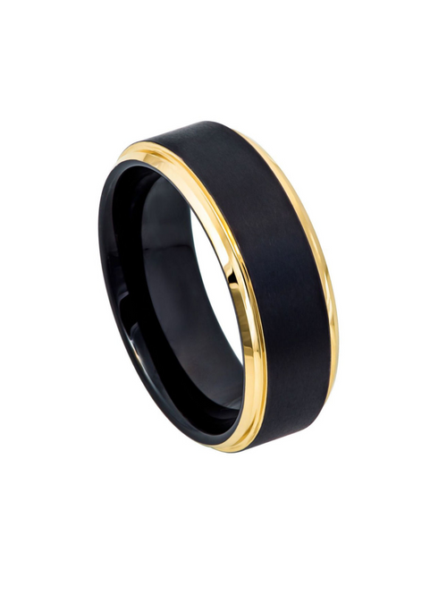 Anillo Negro con Borde Dorado 6 mm