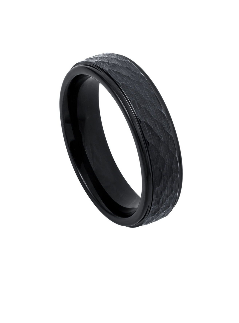 Anillo Negro Martillado 6 mm